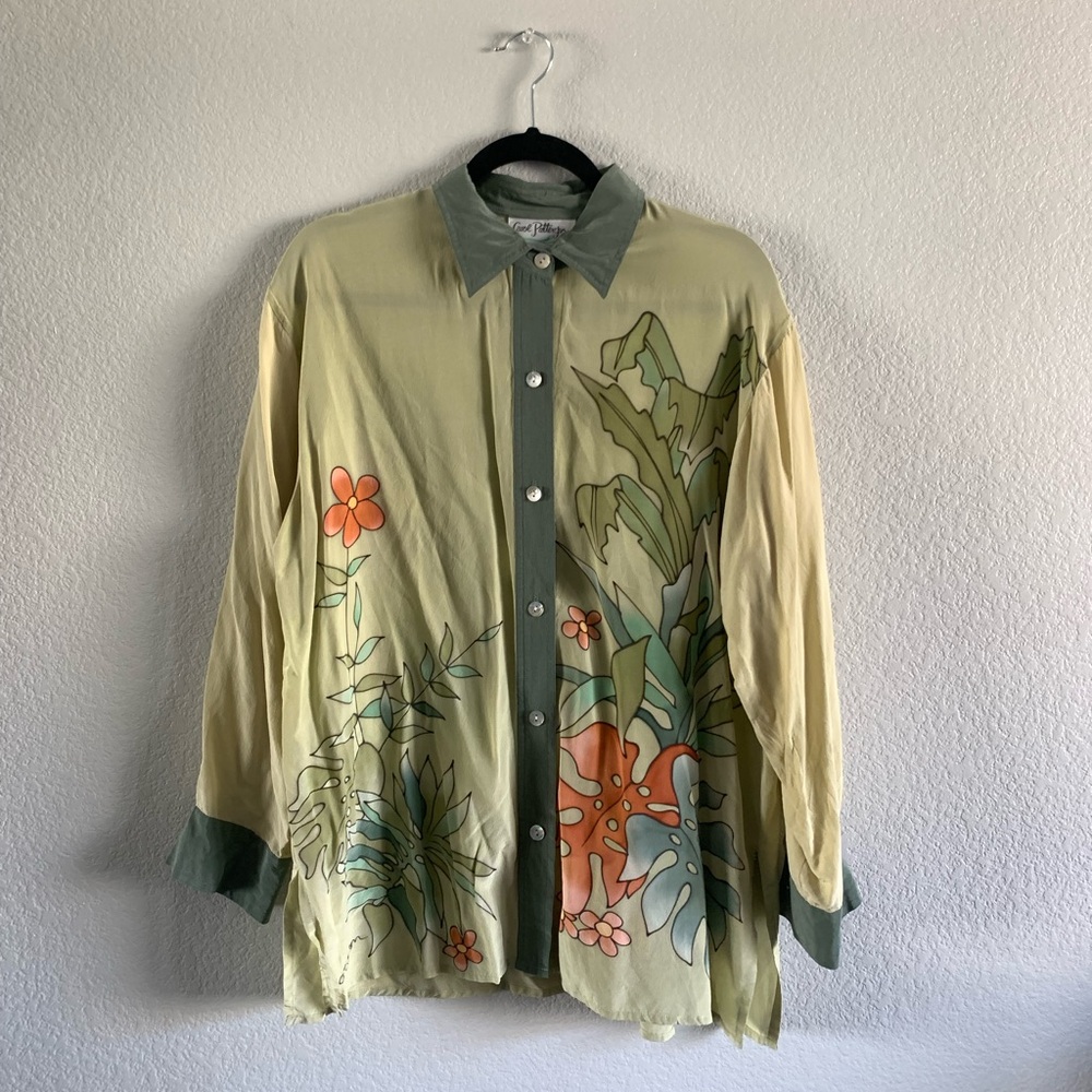 Vintage Carol Patterson Floral Button-Up Shirt - Size Large
